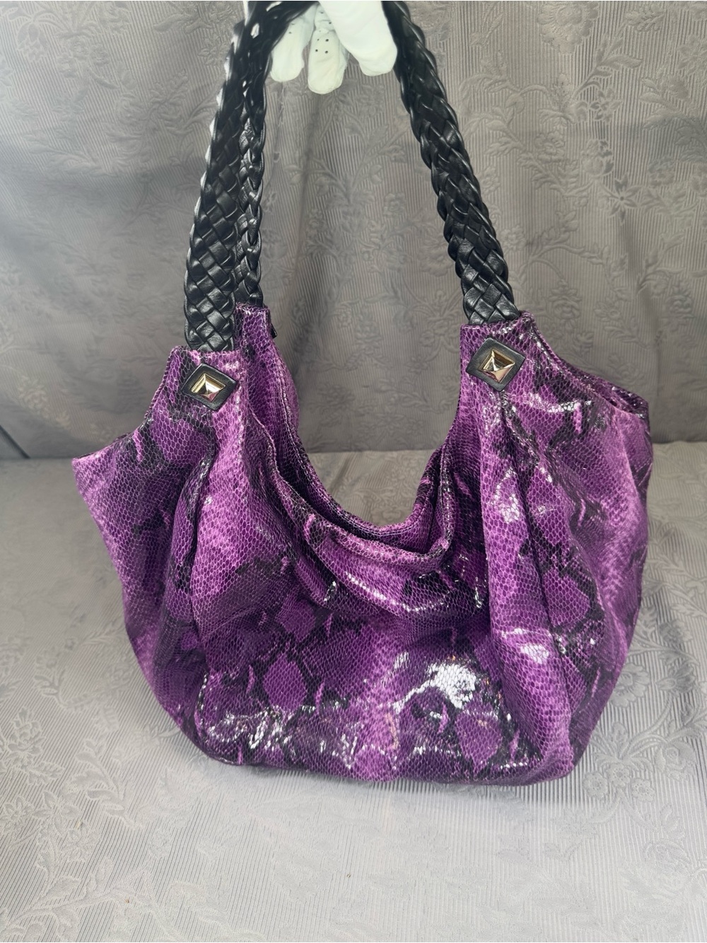 Gianni Bini Purple Reptile Shimmer Hobo Bag Purse